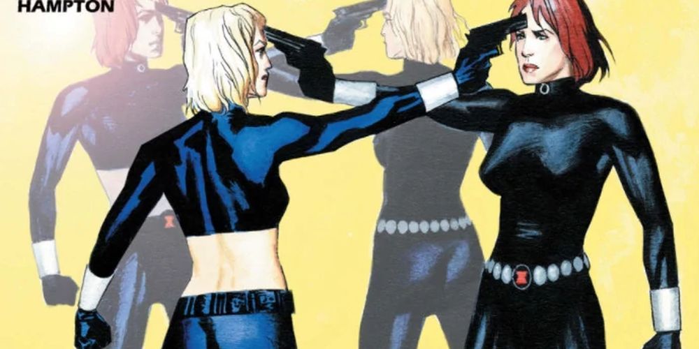 Yelena Belova and Natasha hold guns to each other's heads in Marvel Comics