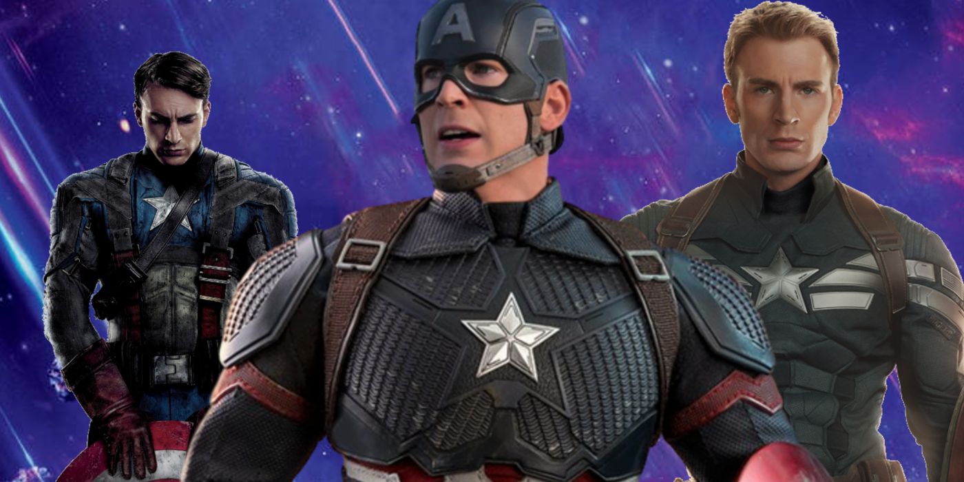 Chris Evans in different MCU Captain America costumes
