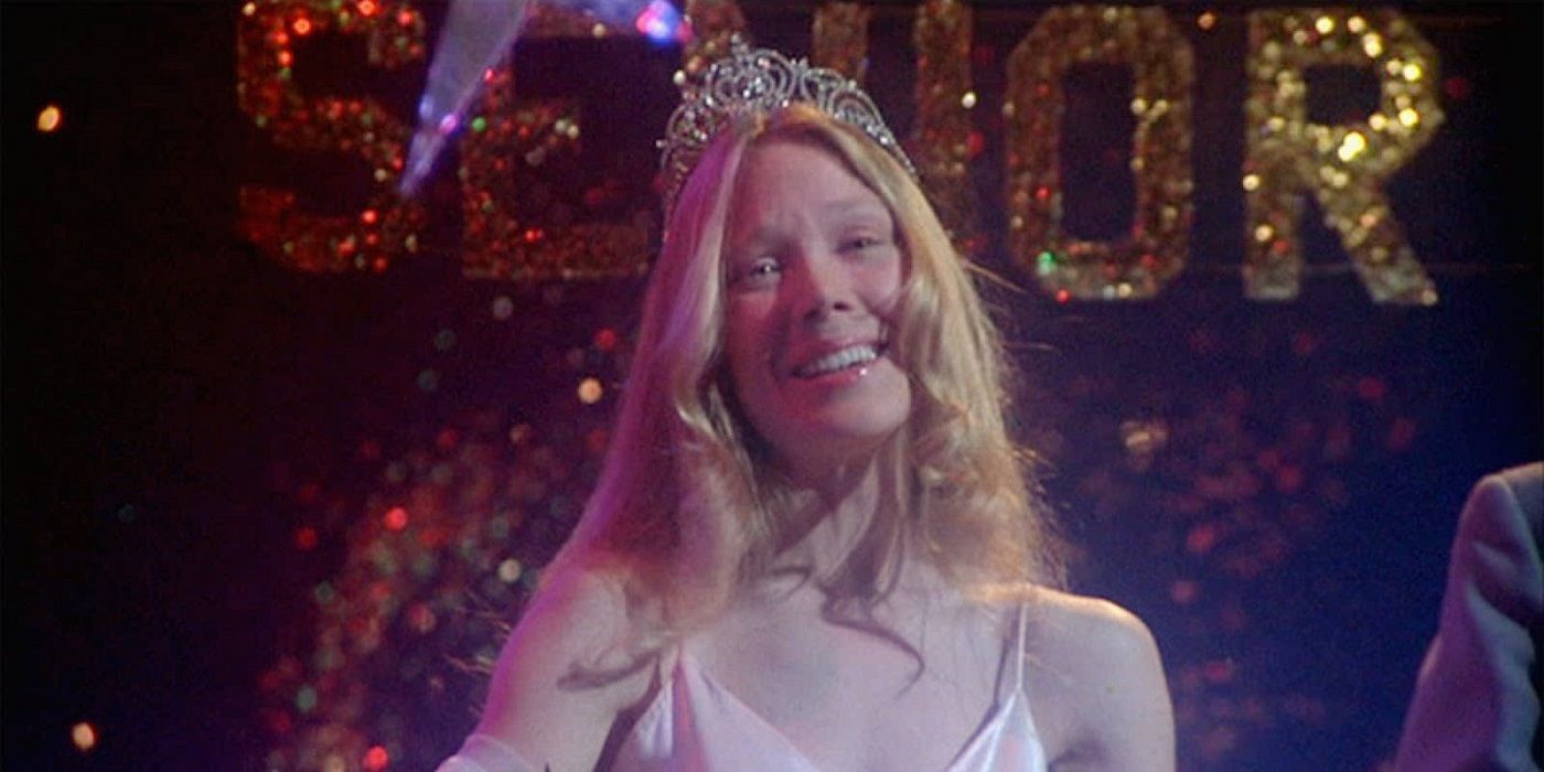 Carrie White is crowned prom queen before the chaos in Brian De Palma's Carrie movie.