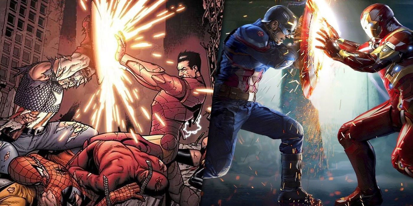 Civil War comic and movie split image