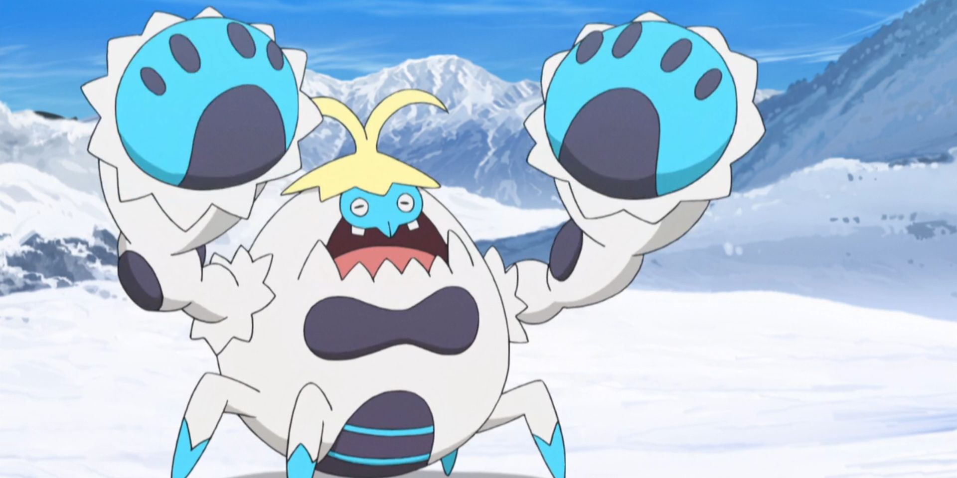 Crabominable getting ready to rage in the Pokemon anime