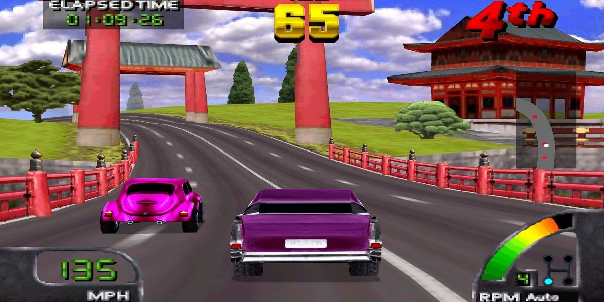 Two cars racing side by side in Cruis'n World