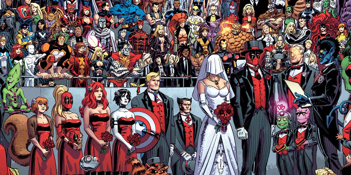 Deadpool Wedding Cover featuring the most comic characters on a cover