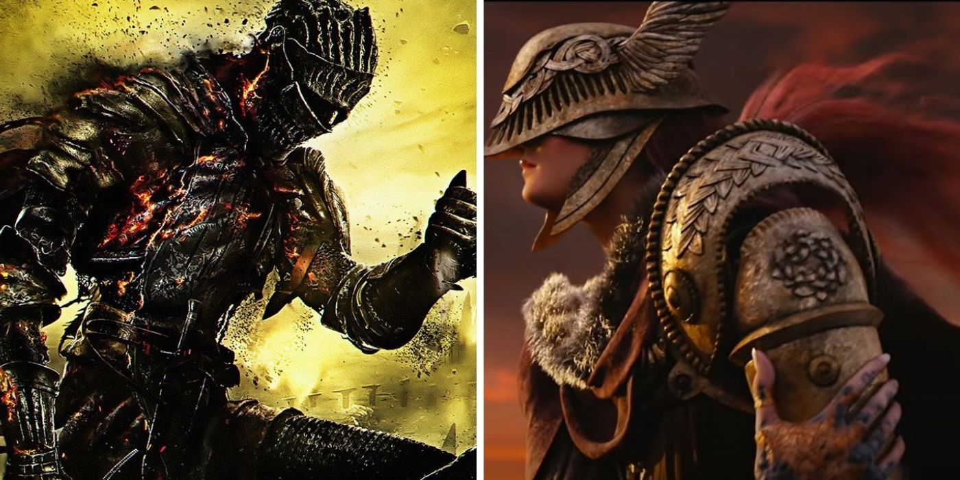 The Ashen one from Dark Souls next to an Armored Warrior in Elden Ring