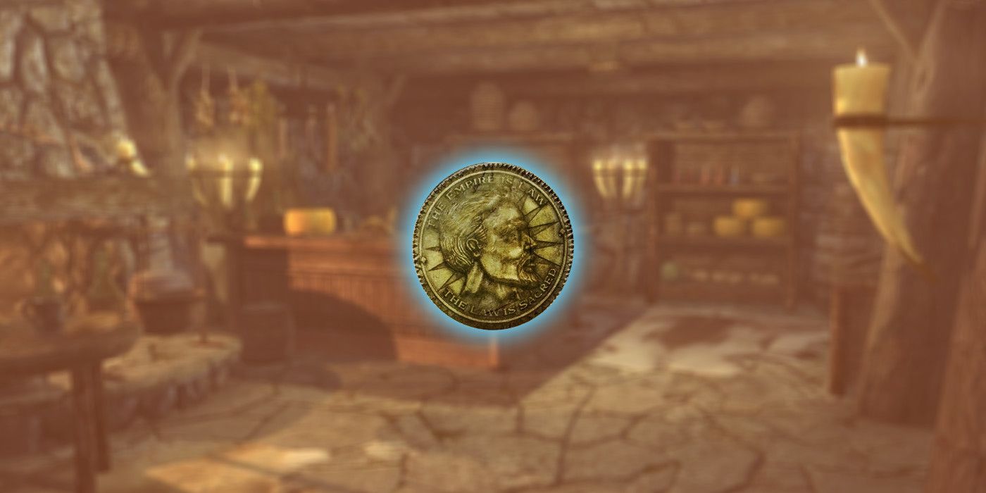 A gold coin from The Elder Scrolls 5 Skyrim