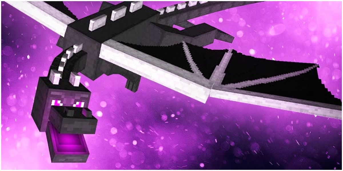 Um Ender Dragon do Minecraft em um fundo rosa e roxo