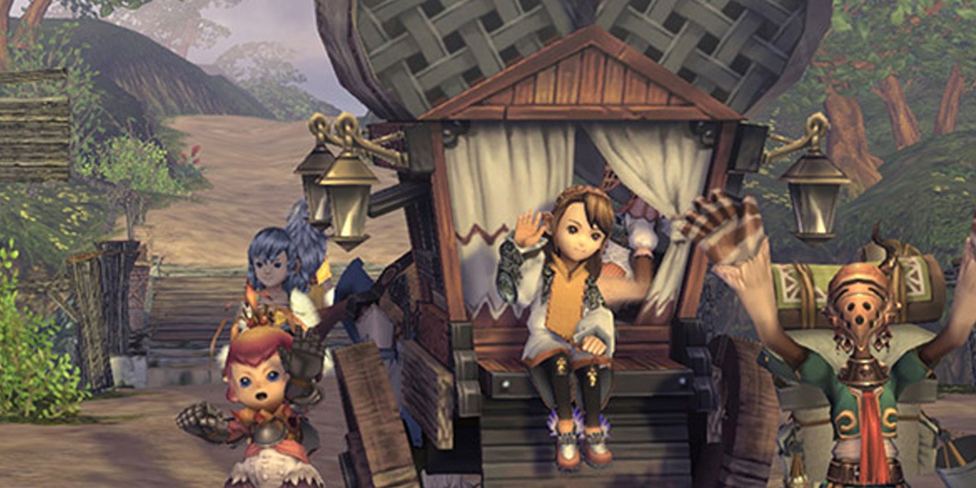The party protect the vessel in Final Fantasy Crystal Chronicles