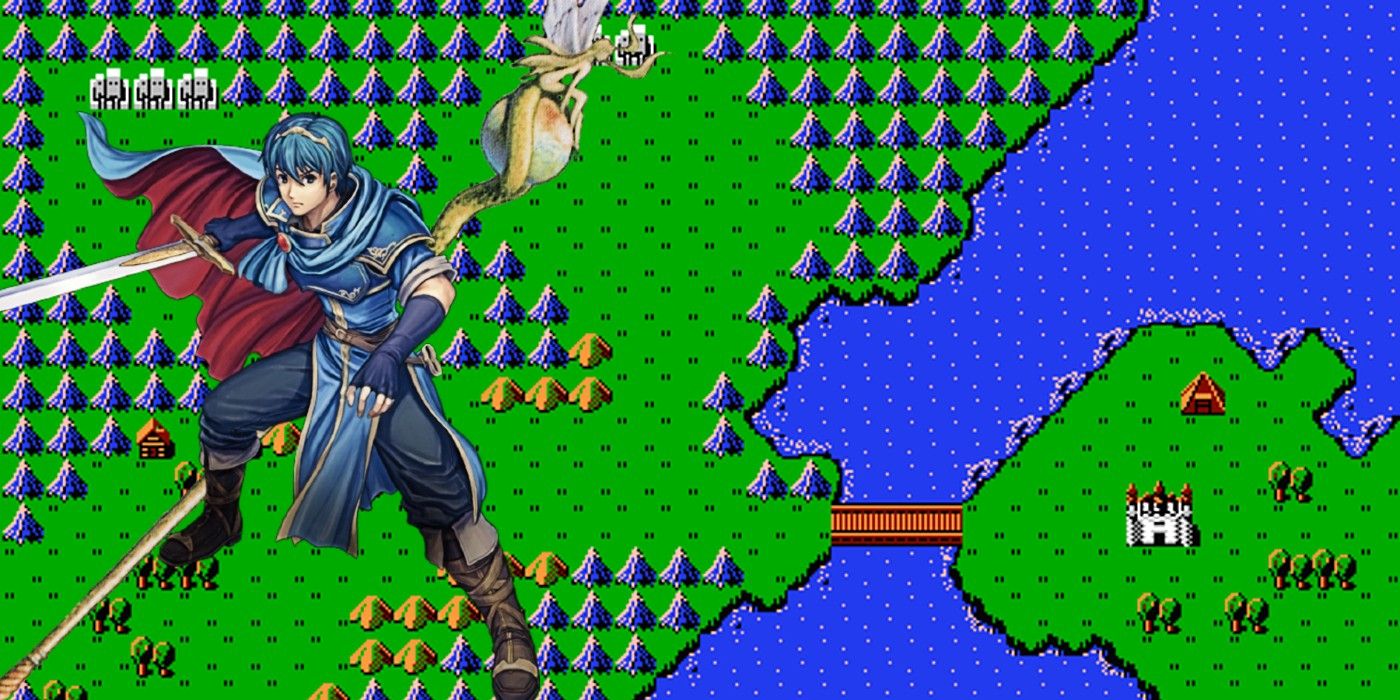 Marth with a warp staff over a chapter in Shadow Dragon