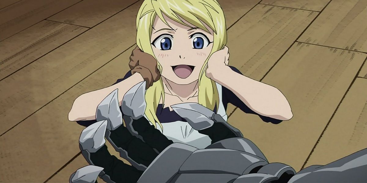 winry checking out automail fullmetal alchemist