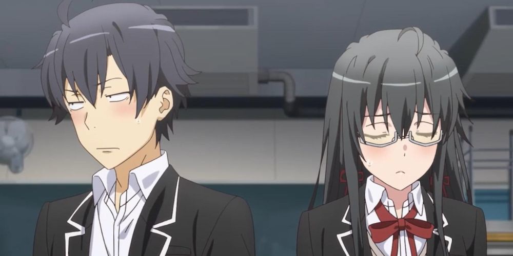 Hachiman and Yukino blushing in My Teen Romantic Comedy SNAFU.
