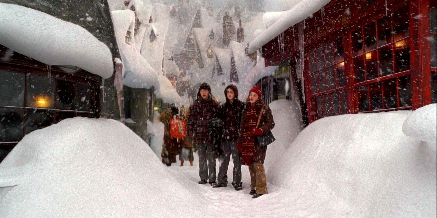 harry potter, hermione, and Ron in Hogsmeade in Harry Potter