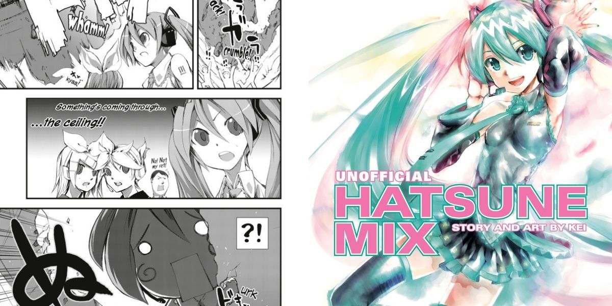 Left image features a panel of Hatsune Miku; right image features the manga cover for Hatsune Mix!