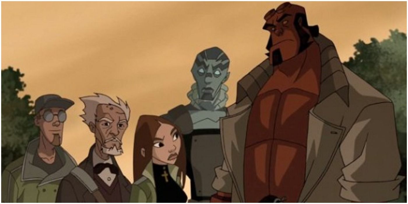 The cast of the Animated Hellboy standing together. 