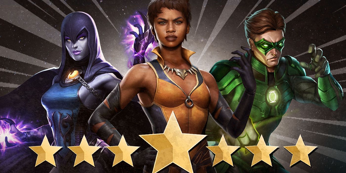 Raven, Vixen and Green Lantern as depicted in Injustice 2 Mobile.