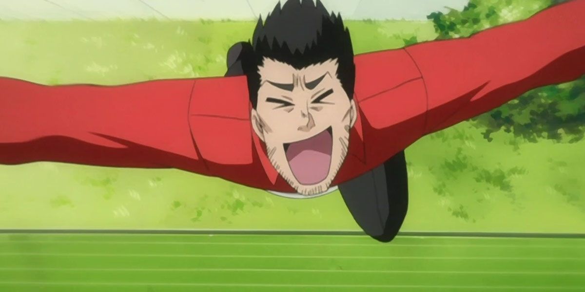 Isshin lunges happily at the viewer in Bleach.
