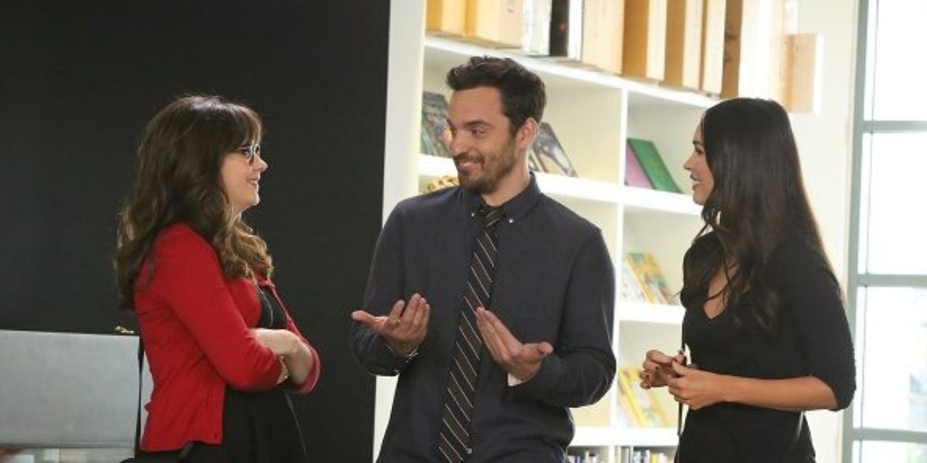 Jess, Nick, and Reagan talk in New Girl