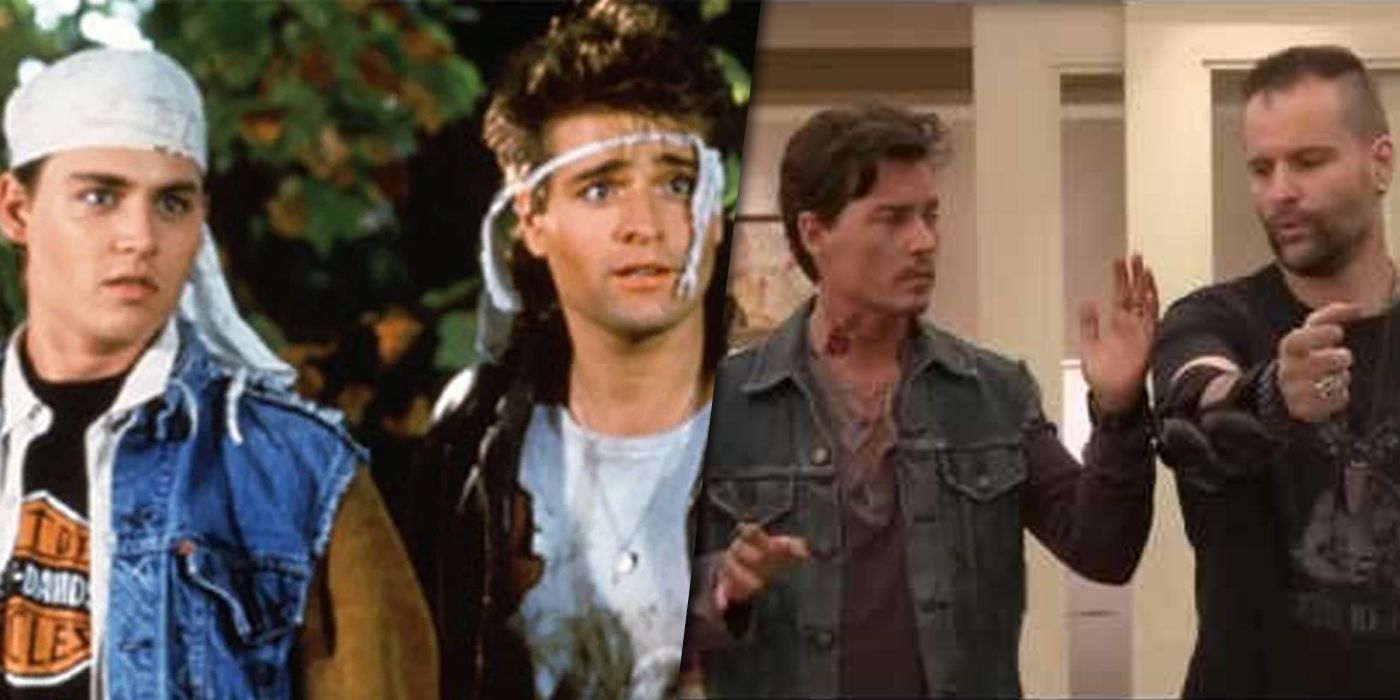 Johnny Depp and Peter DeLuise in both versions of 21 Jump Street