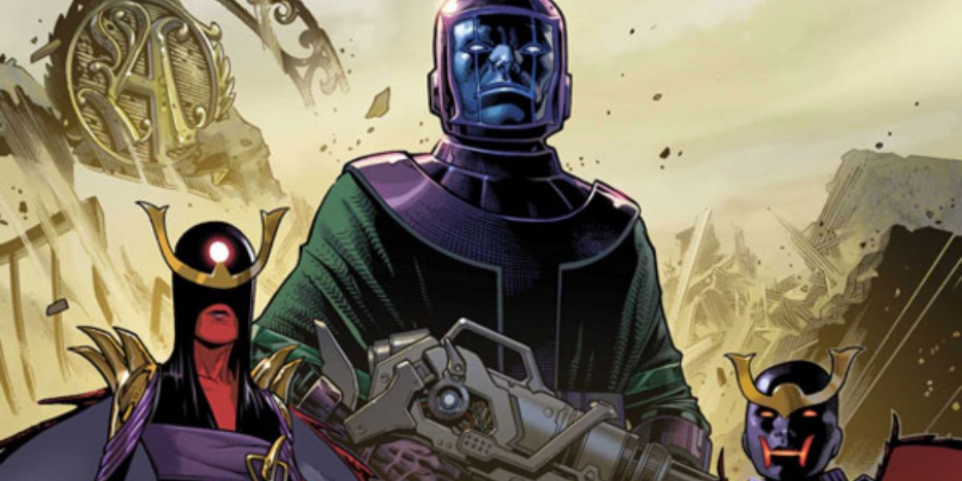 Kang the Conqueror standing by the Apocalypse Twins in Marvel Comics