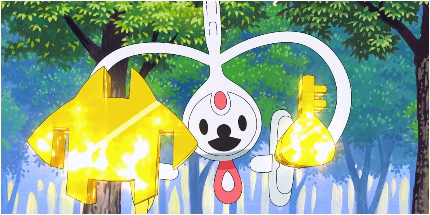 Klefki floats with two golden, glowing keys Pokémon