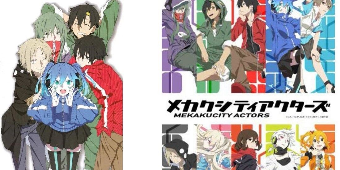 Left image features five of the characters from Mekakucity Actors; right image features the promo image for Mekakucity Actors