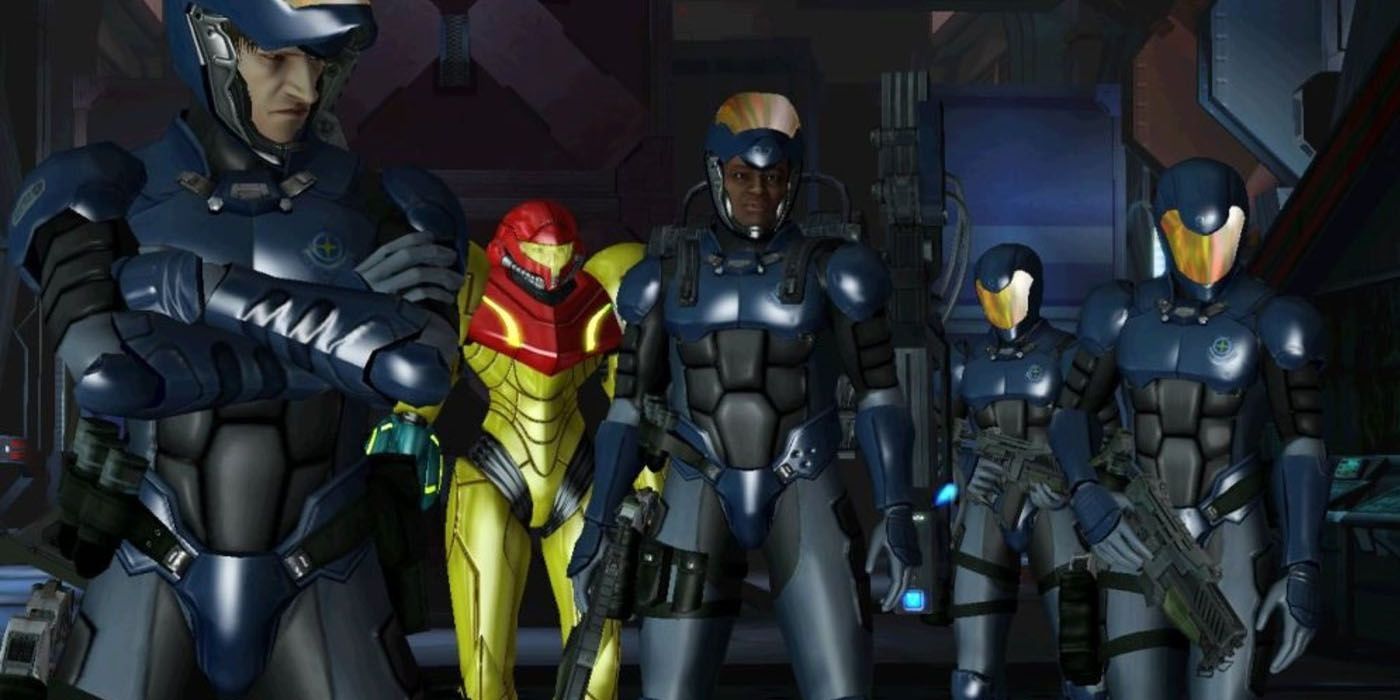 Video Games Metroid Other M Samus With Federation Bounty Hunters