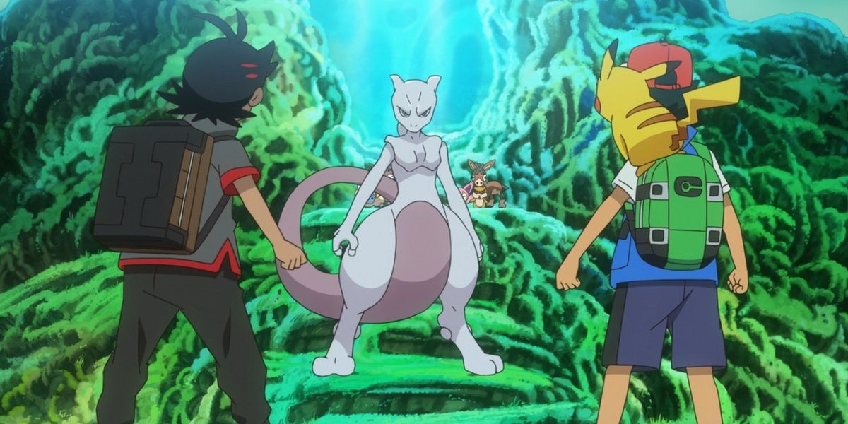 Pokemon Journeys Ash Goh Mewtwo Pikachu Battle