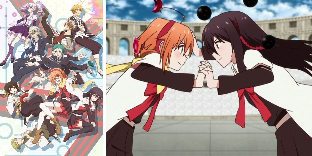 Left image features the promo image for Mikagura School Suite; right image features Eruna fighting Seisa