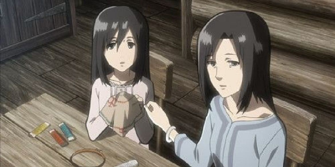 Mikasa and her mother before burglary AOT