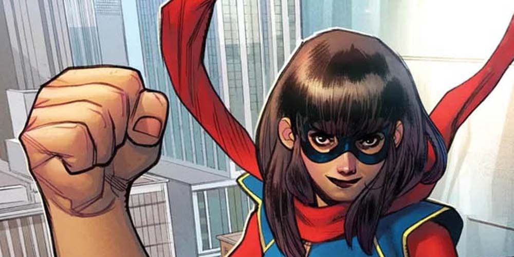 Ms. Marvel holding up a large fist.