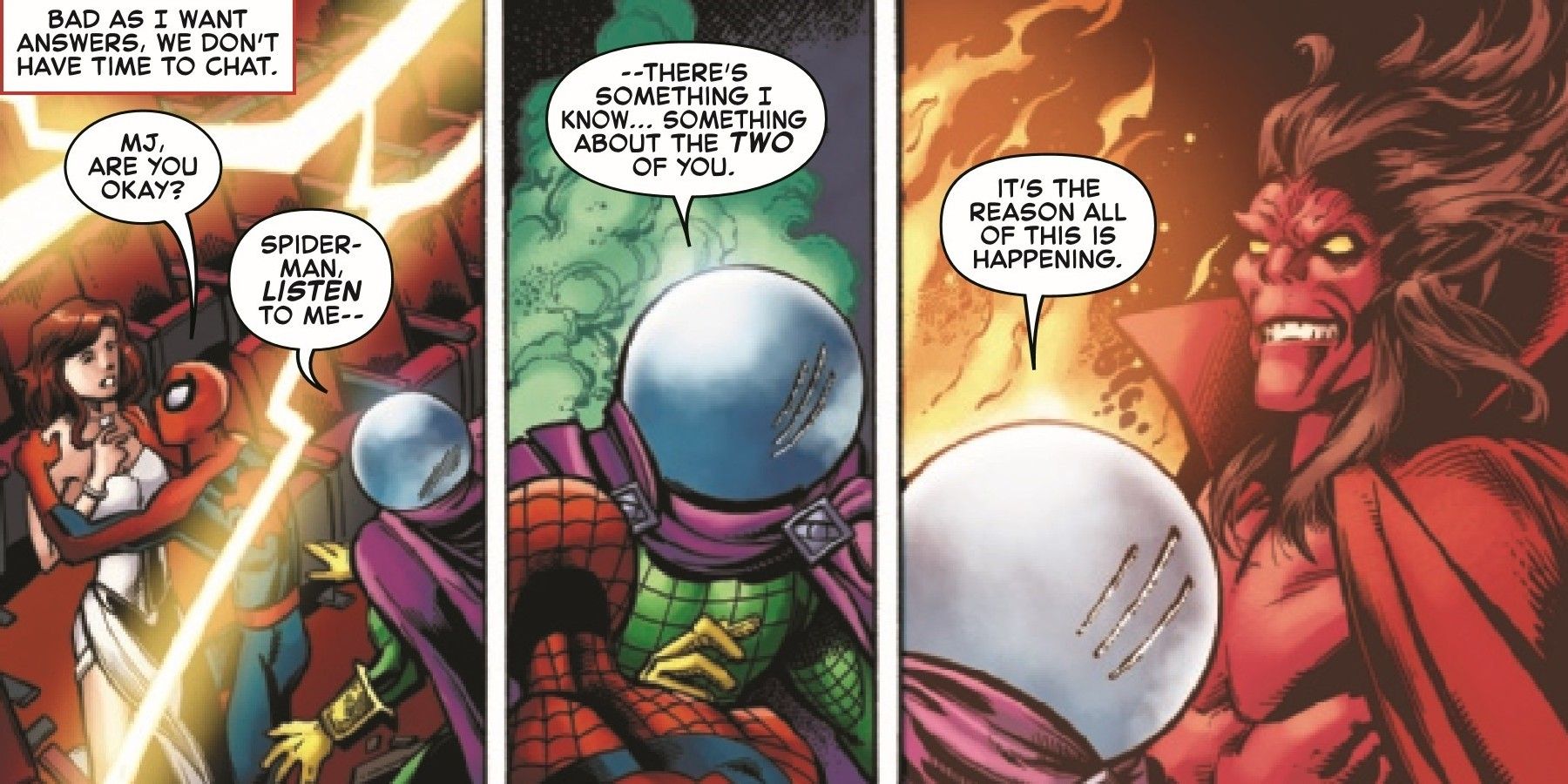 Mysterio Trying to Warn Spider-Man About Mephisto in Sinister War #1