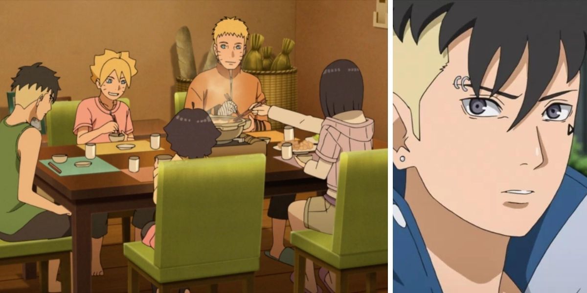 Left image features the Uzumaki family; right image features Kawaki