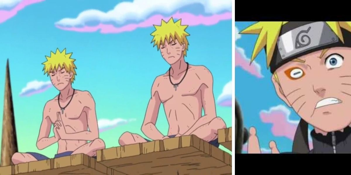 Left image features Naruto training; right image features Naruto as a partial frog