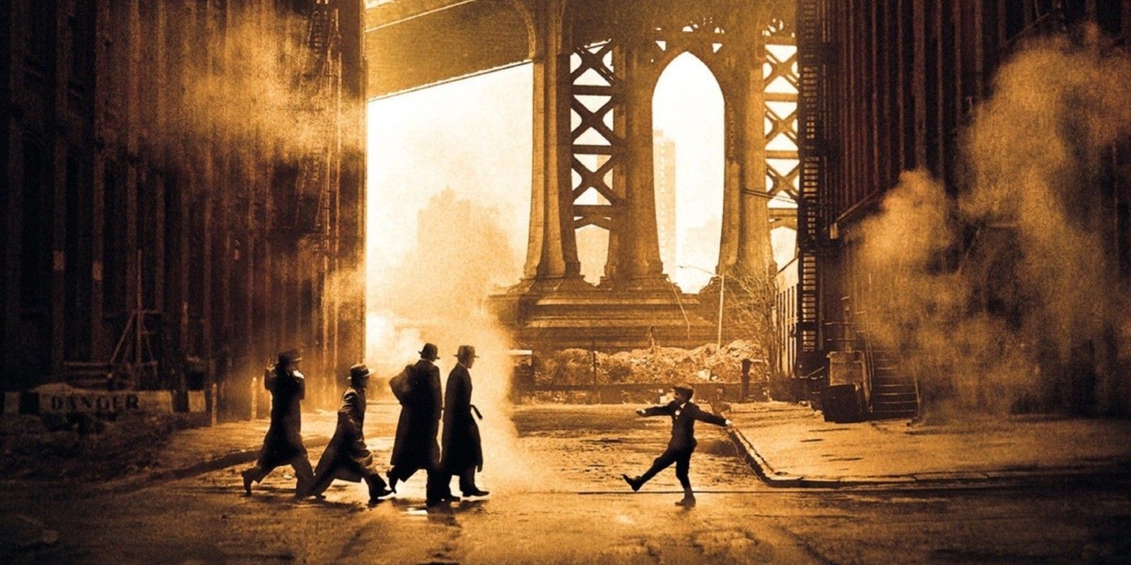 A wide shot of New York City full of smoke and iron in Sergio Leone's Once Upon a Time in America