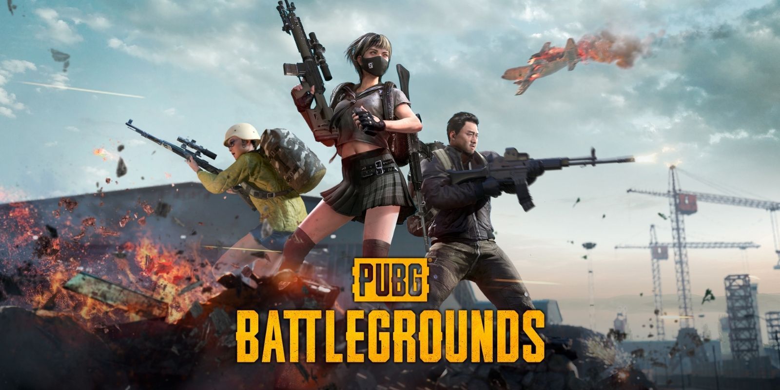 An explosive poster for PUBG, featuring several fighters in the heat of battle
