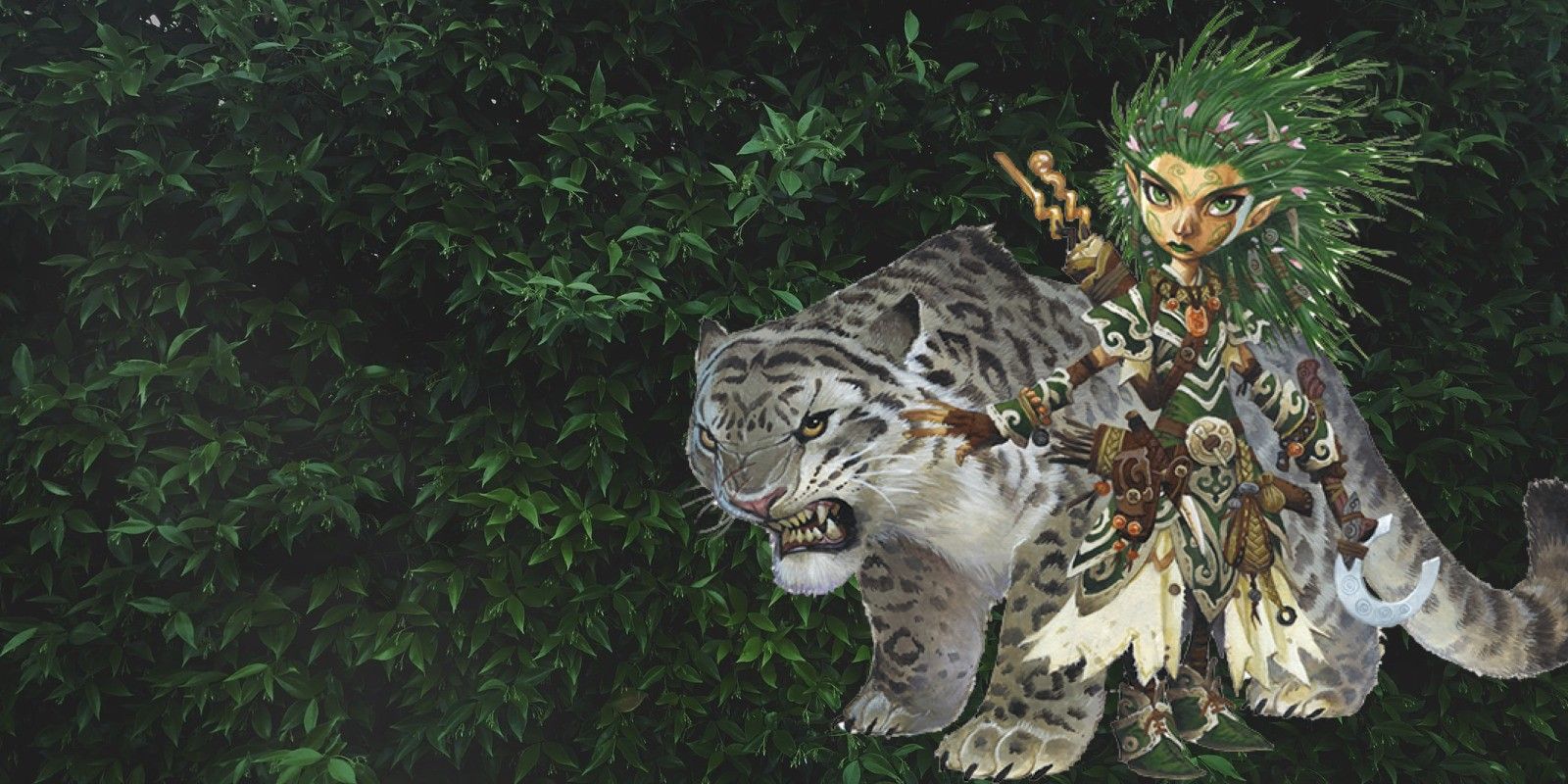 The Druid standing next to their Snow Leopard