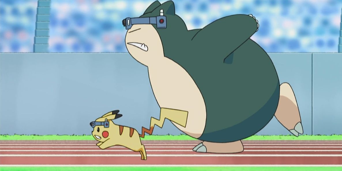 Pikachu Racing Snorlax Pokemon Pokeathlon Running