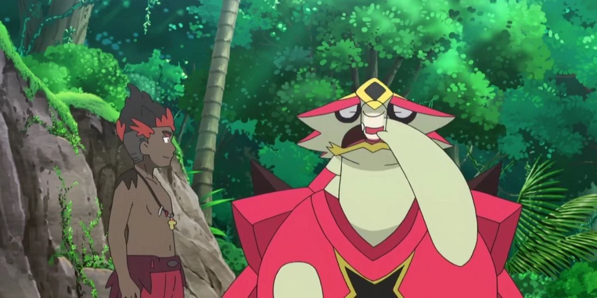 Kiawe and his Turtonator in Pokémon.