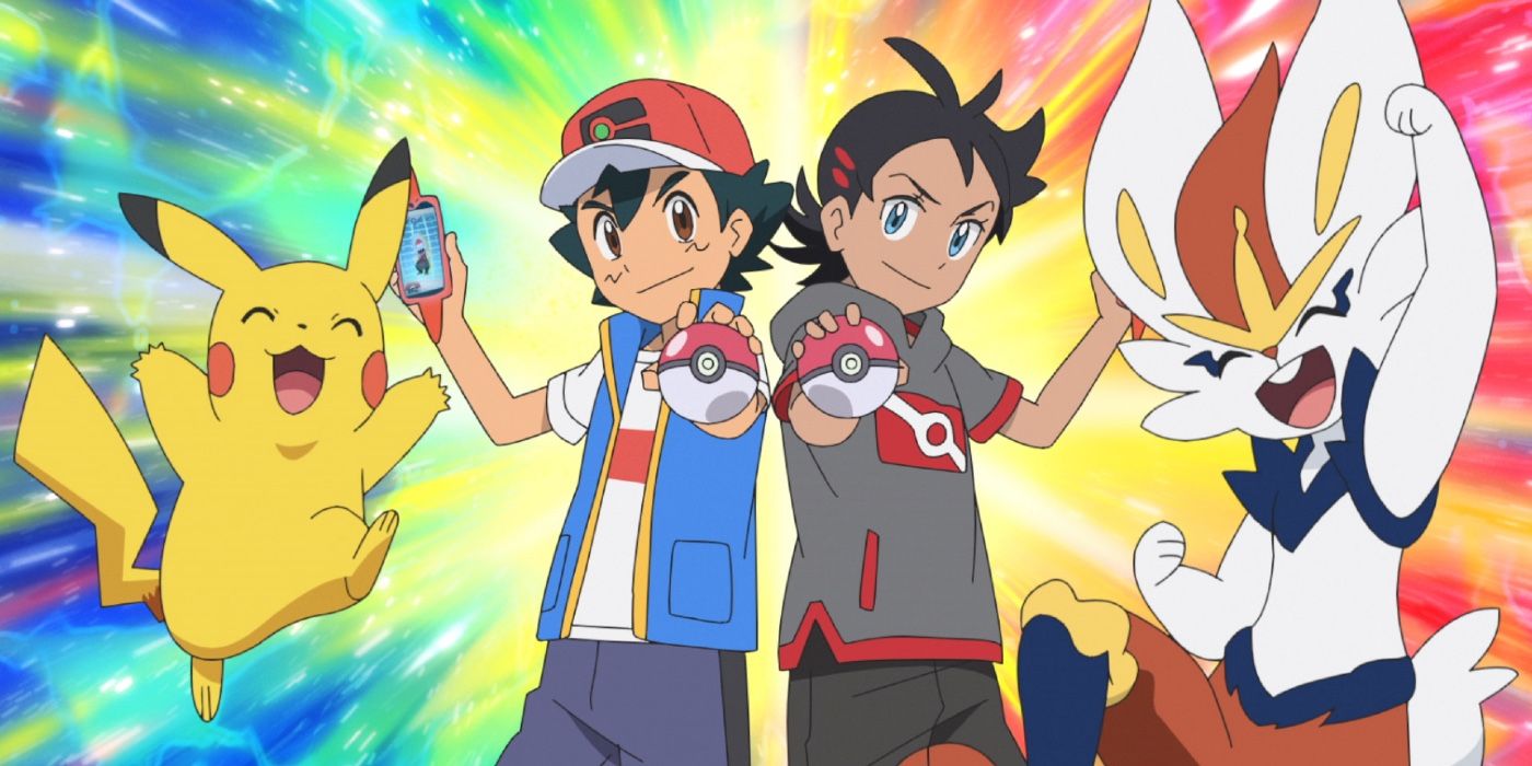 Anime Pokemon Master Journeys Ash and Pikachu with Goh and Scorbunny
