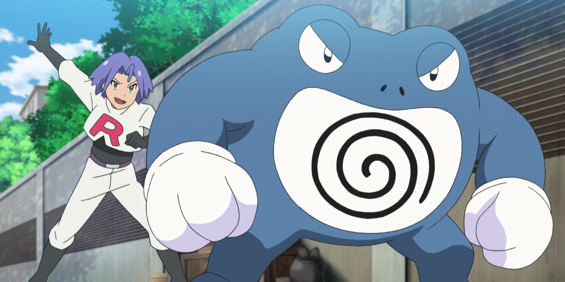 James commands a Poliwrath to attack in the Pokemon anime