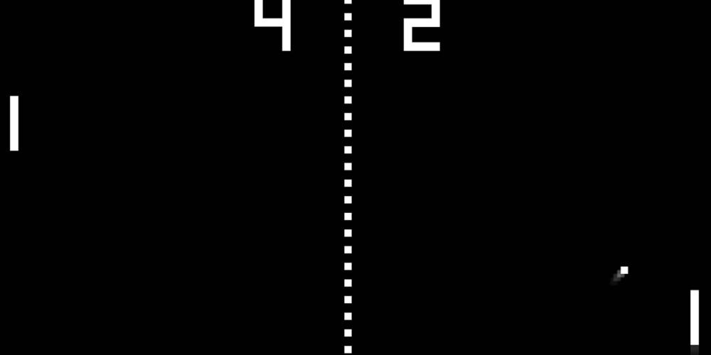 A ball bounces across the screen in Pong gameplay.