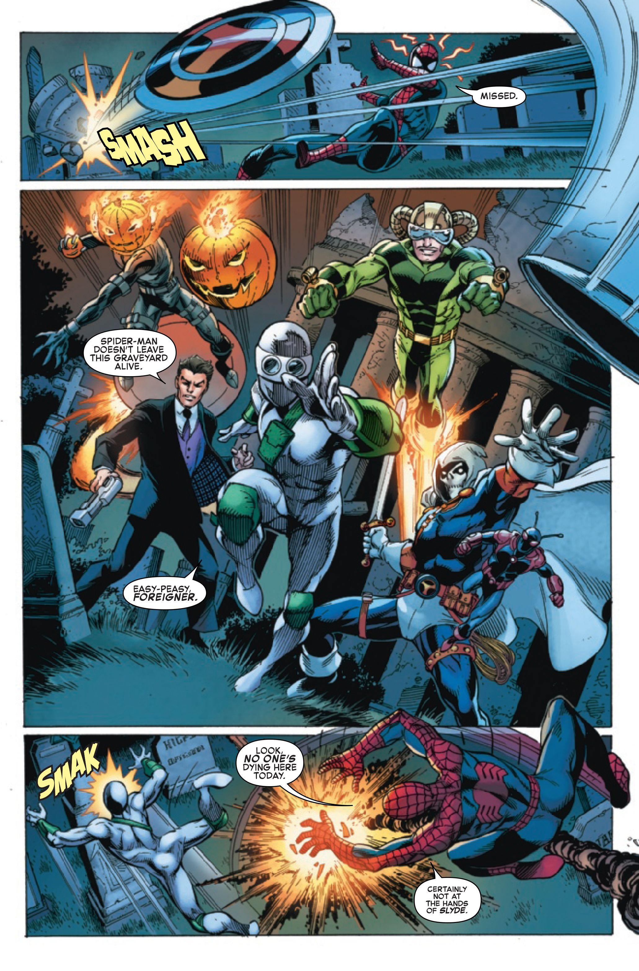 Page 4 of Marvel Comics' Sinister War #2, by Nick Spencer, Ed Brisson, Mark Bagley, Diogenes Neves, Carlos Gomez, Ze Carlos, Andrew Hennessy, John Dell, Andy Owens, Brian Reber and VC's Joe Caramagna.