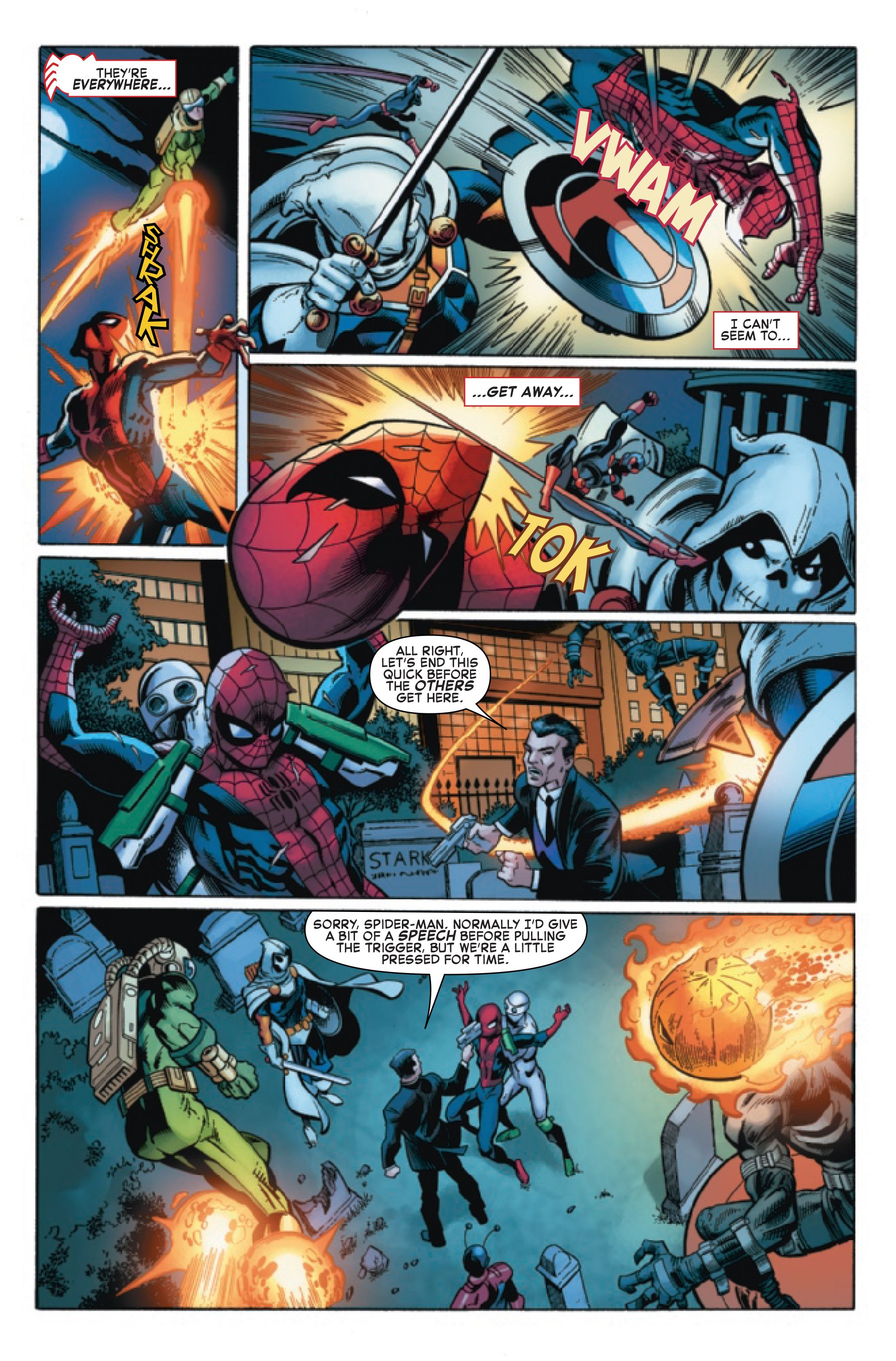 Page 5 of Marvel Comics' Sinister War #2, by Nick Spencer, Ed Brisson, Mark Bagley, Diogenes Neves, Carlos Gomez, Ze Carlos, Andrew Hennessy, John Dell, Andy Owens, Brian Reber and VC's Joe Caramagna.