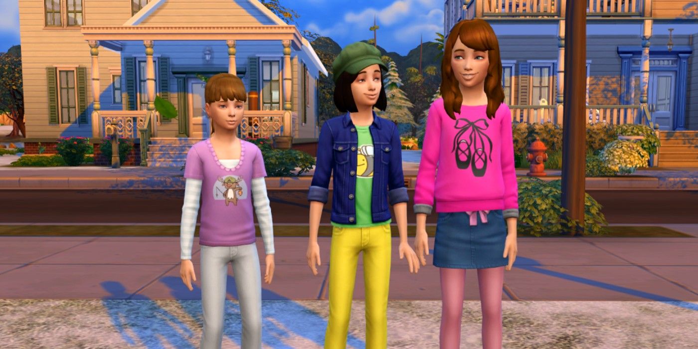 Three Sim children with different heights standing next to each other