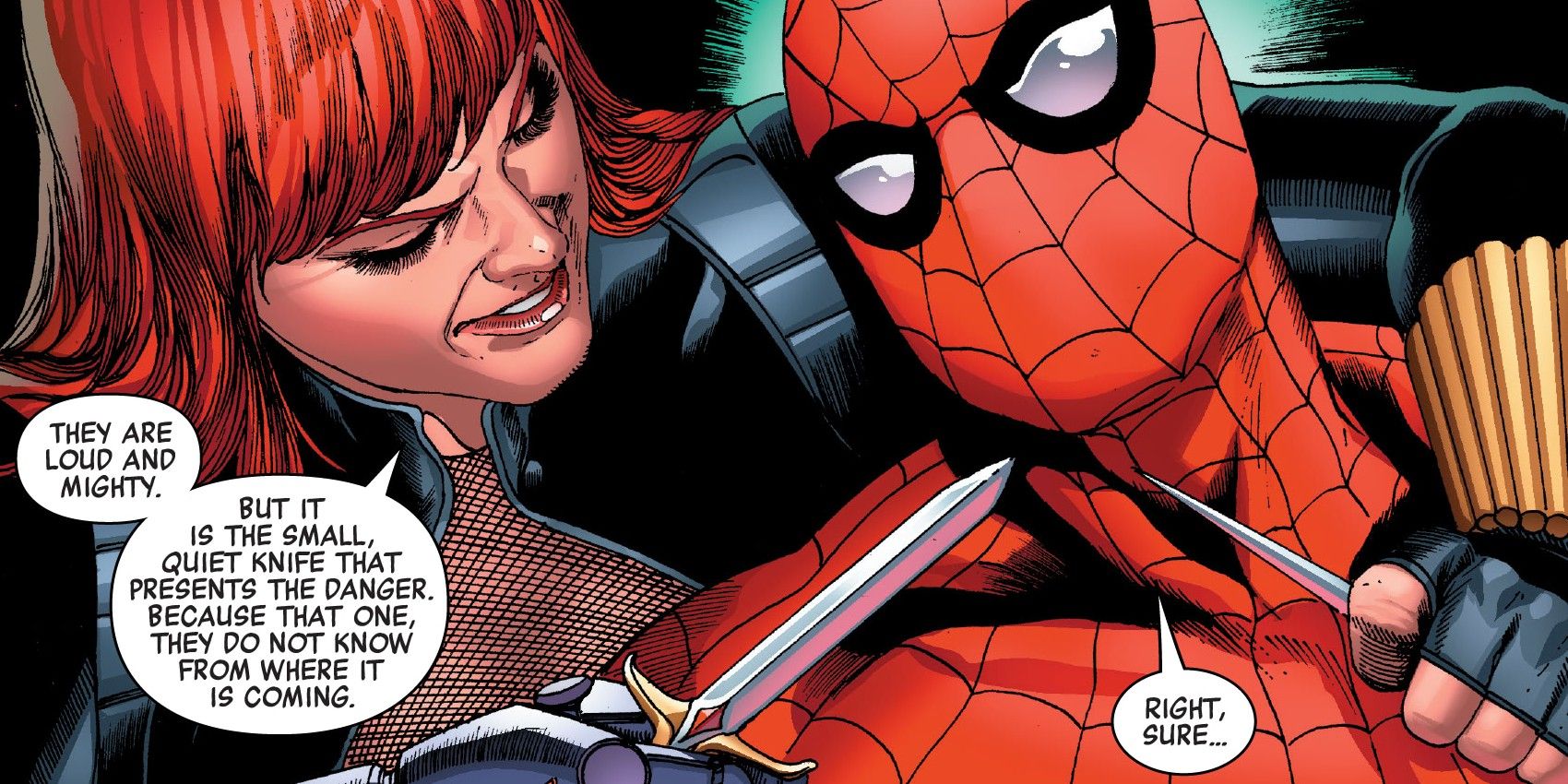 Black Widow Threatening Spider-Man in Avengers: Mech Strike
