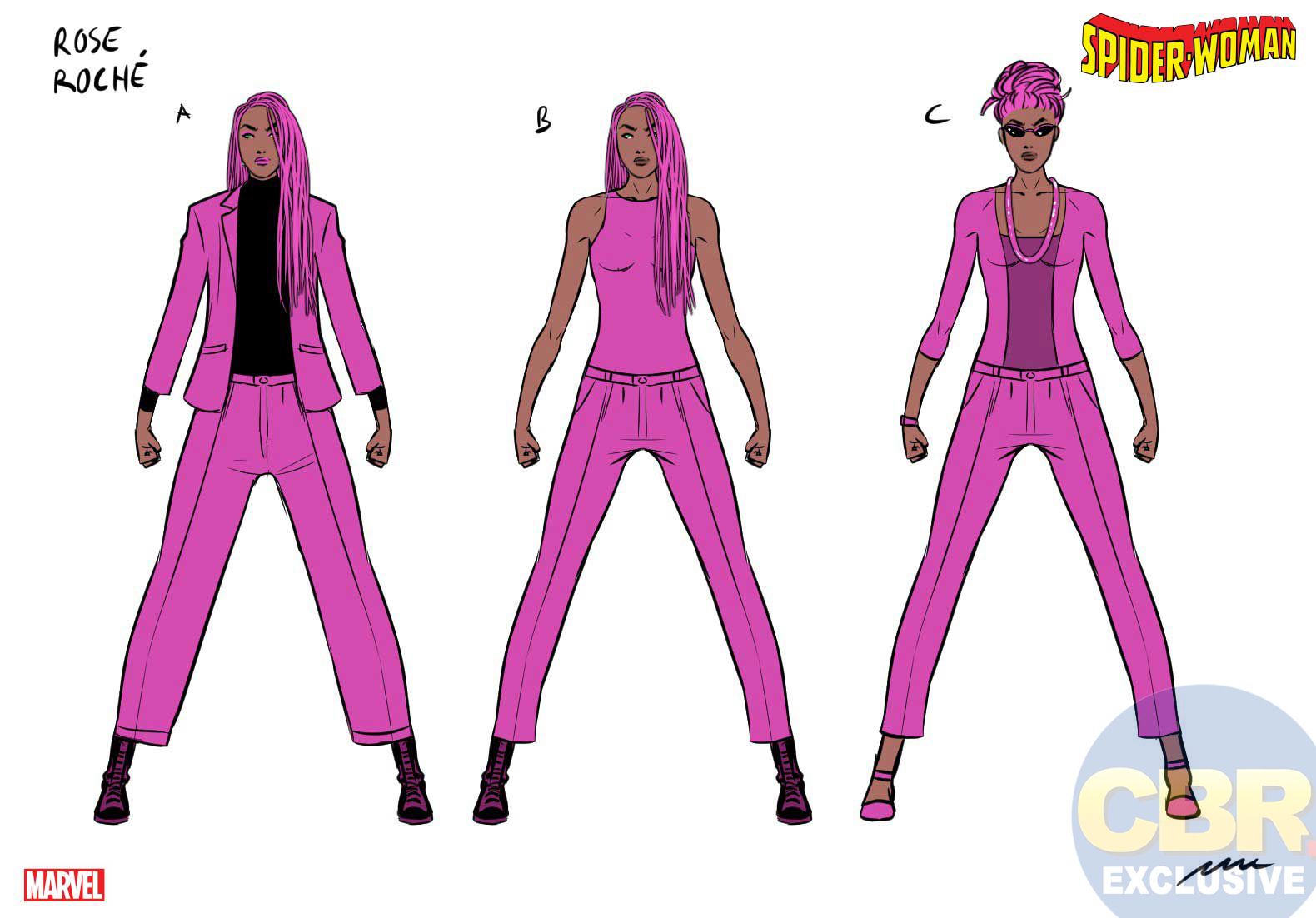 Spider-Woman #14 character designs for Rose Roche