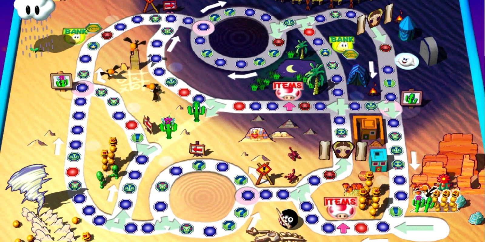 An overview of the Spiny Desert board from Mario Party 3