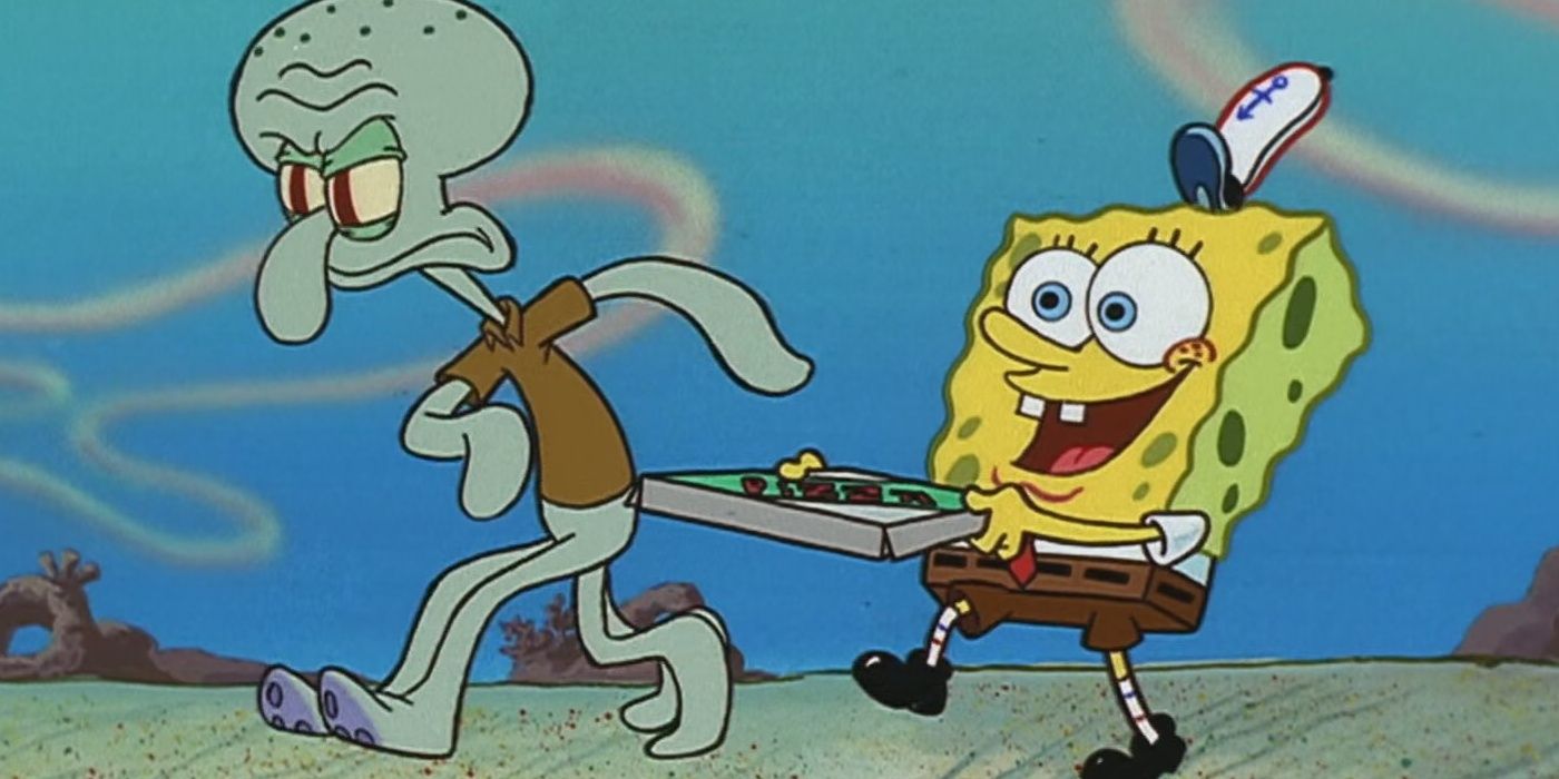 Spongebob & Squidward delivering the Krusty Krab Pizza in SpongeBob SquarePants
