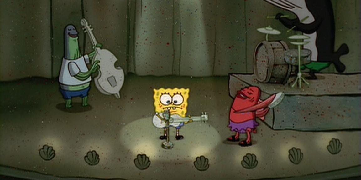 Spongebob and his band performing Ripped Pants