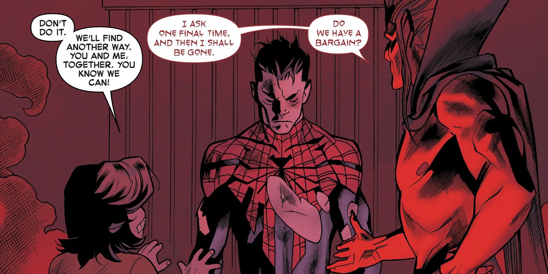 Otto Octavius Making a Deal With Mephisto at Anna Maria Marconi's Protest in 2019's Superior Spider-Man #11