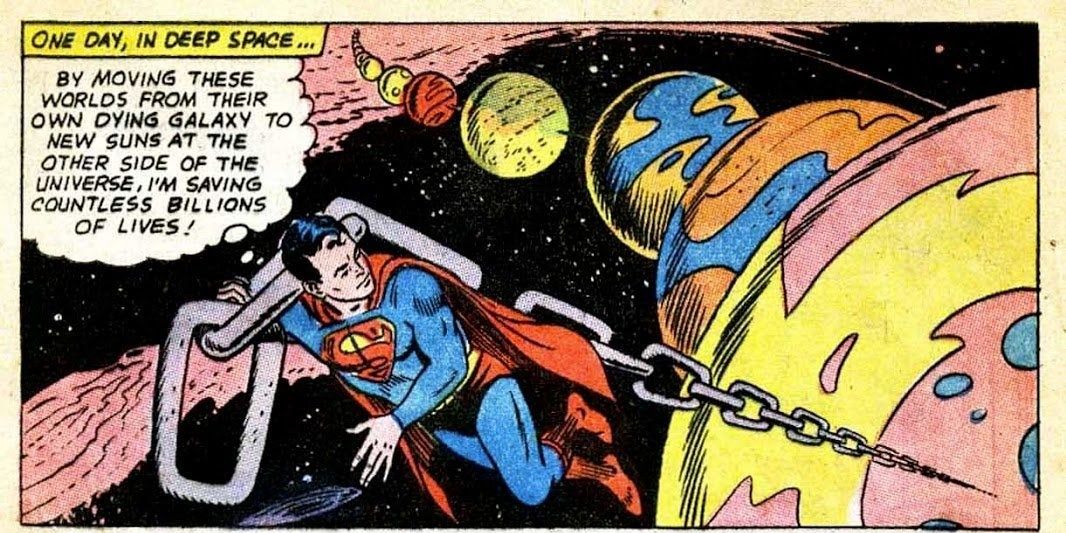 Superman Pulling Planets